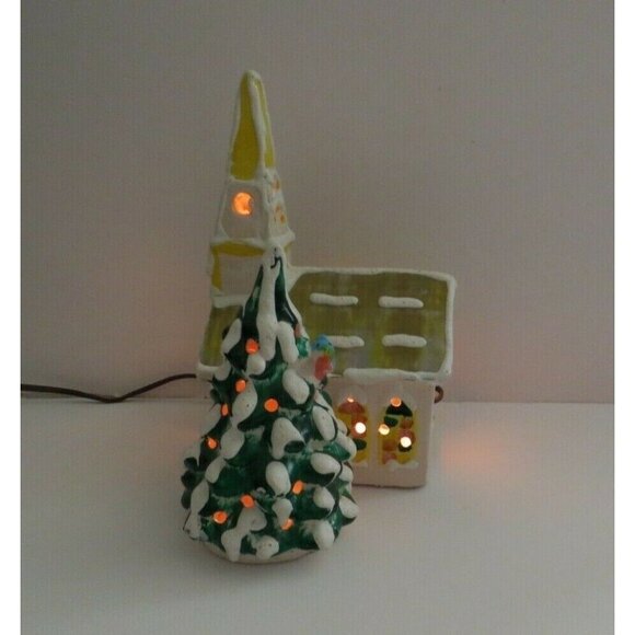 Christmas Village Frosted Church Lamp Lighted Night Scene 9.5" tall x 8" wide - Picture 6 of 9